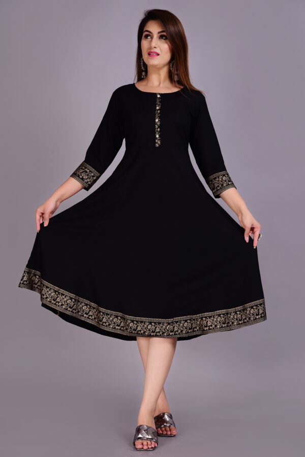 Women Solid Rayon Anarkali (Black) Product Code 07-LE 6 (BUY 1 GET 7 FREE)