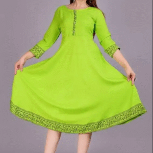 Womens Rayon Gold Print Anarkali Kurta (Green) Product Code 05-LE 4 (BUY 1 GET 4 FREE)